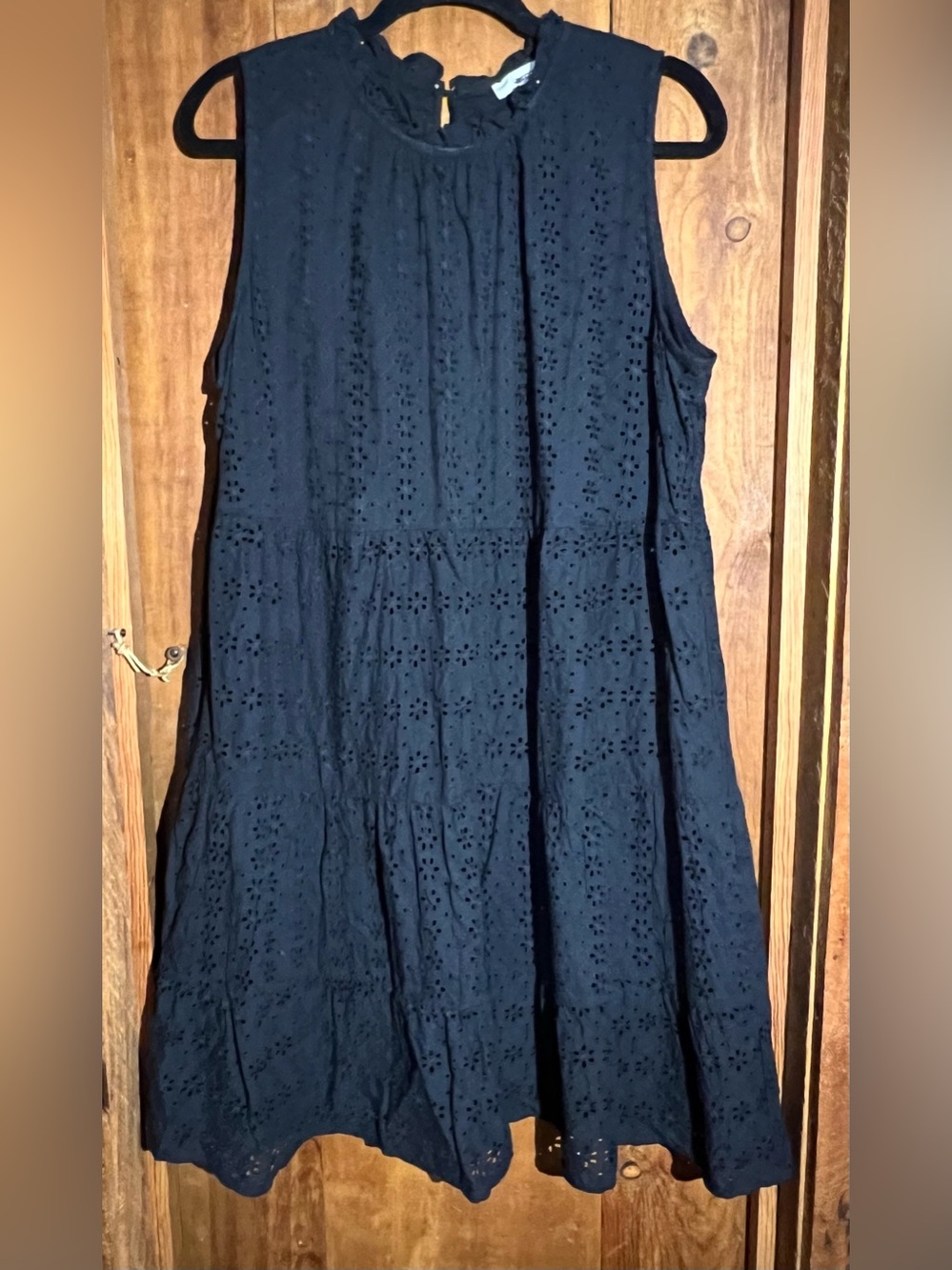 LOFT Black Sleeveless Eyelet Tiered Dress